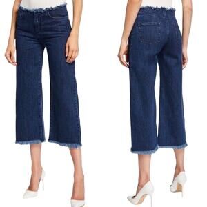 CAARA Wide Leg Cropped Jeans Lorraine Frayed Raw Hem Dark Wash Cotton Medium NWT